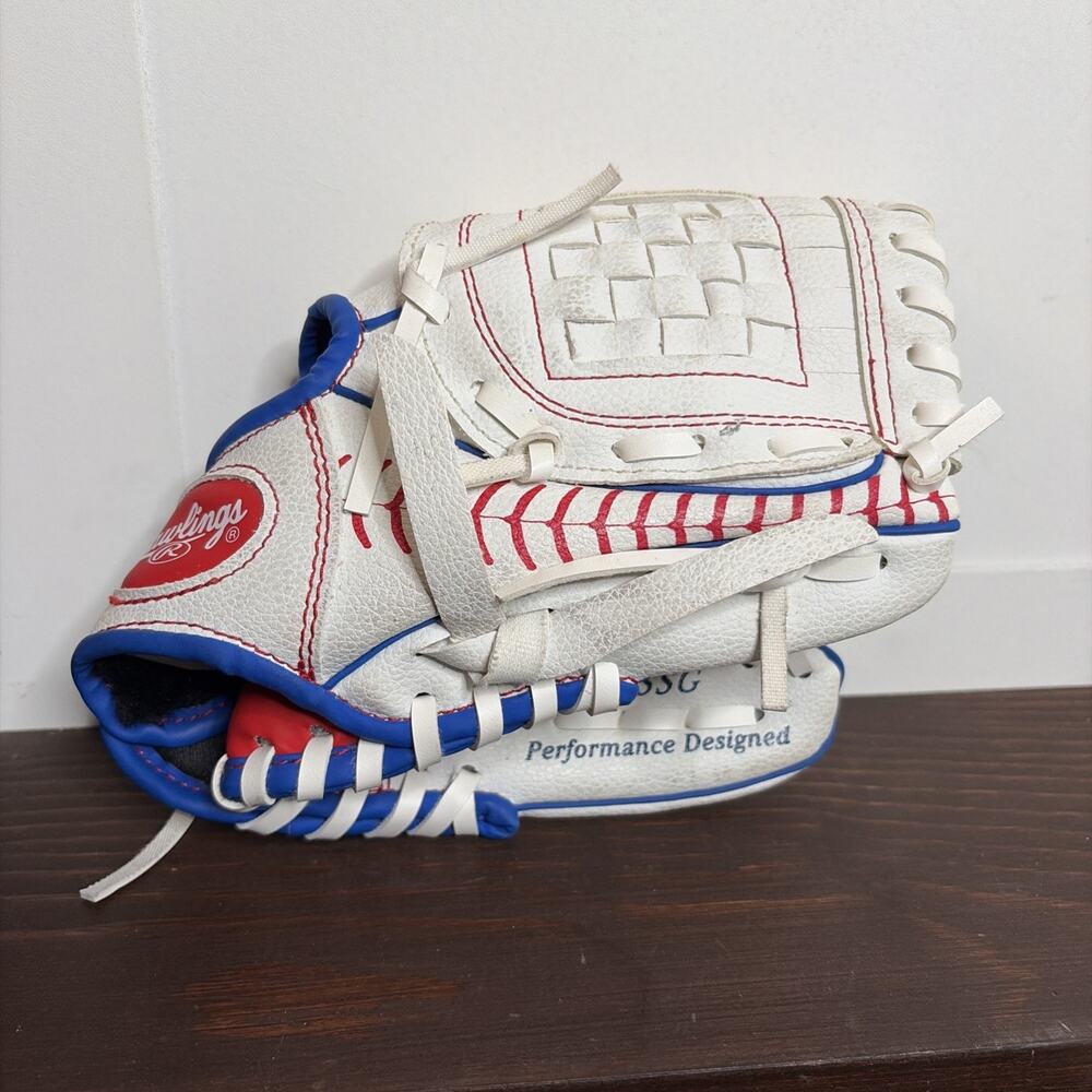 Rawlings Players Series Youth T-Ball Glove PL90SSG 9 inch White Blue Red